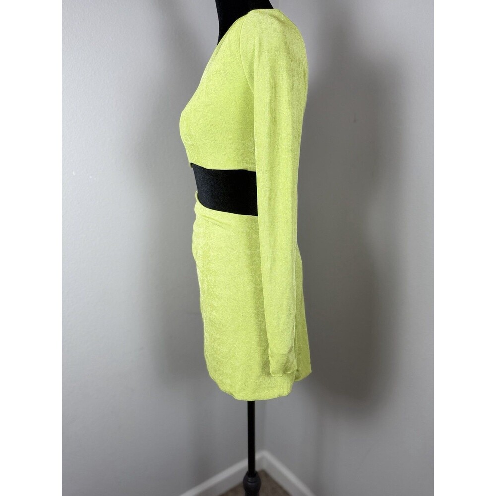 Oh Polly Textured Jersey Asymmetric Cut Out Mini Dress In Lime- Size 6 NWT - Picture 13 of 16